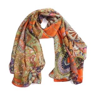 New, Wheel Pattern Printed Long Chiffon Scarf